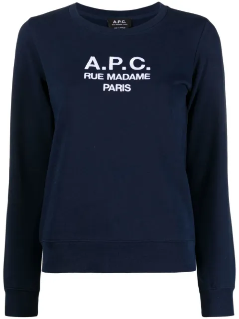 A.P.C. logo-embroidered long-sleeve sweatshirt Blue COEZDF27561