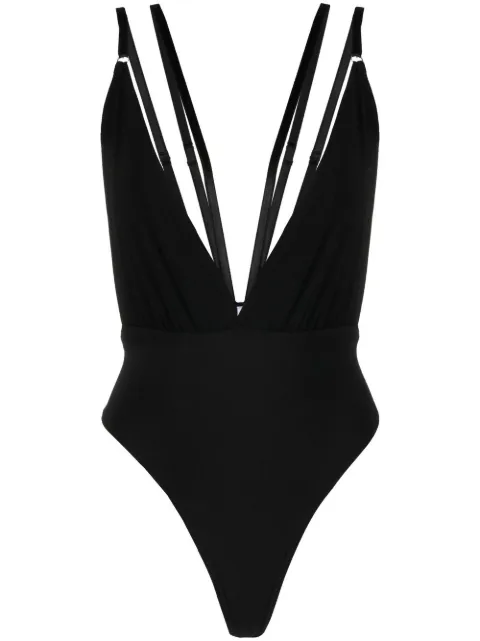 Alchemy x Lia Aram plunge V-neck strapped bodysuit Black LIA494