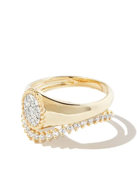 Yvonne Léon set of two 9kt yellow gold diamond signet rings Gold SETBABYCHEVAOVALMINIBGVAGUDIAOJ