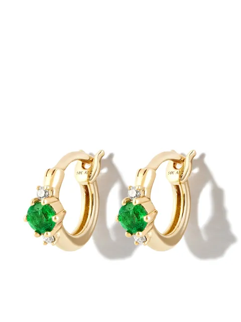 Adina Reyter 14kt yellow gold emerald diamond huggie hoop earrings Gold E1198EMTY14