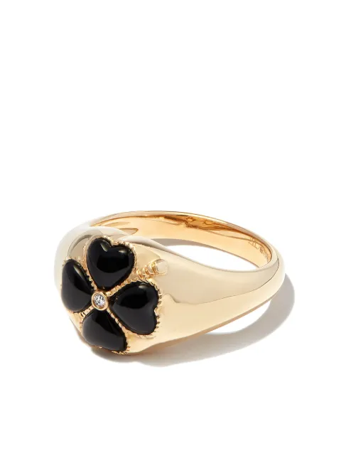 Yvonne Léon 9kt yellow gold floral black onyx and diamond signet ring Gold CHEVALIEREMINIDME