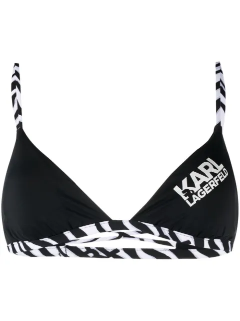Karl Lagerfeld logo zebra-trim bikini top Black KL22WTP25