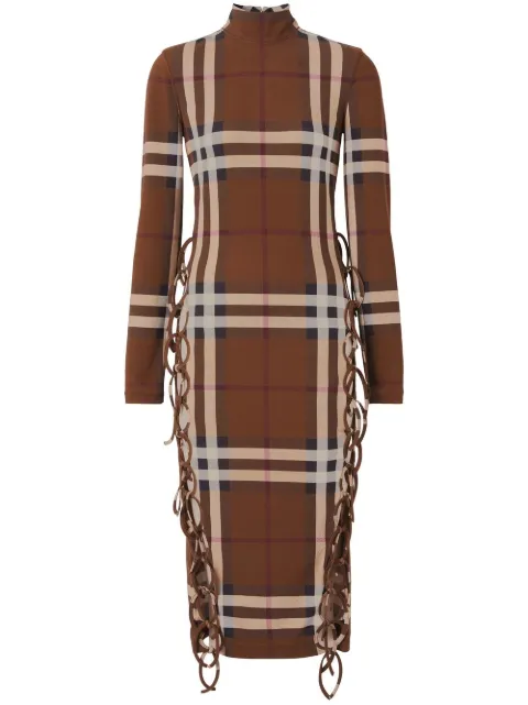 Burberry check-print side-tie midi dress Brown 8055472