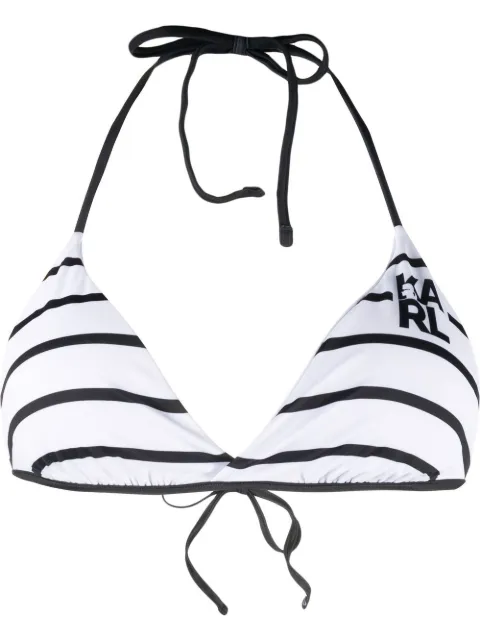 Karl Lagerfeld striped logo-print bikini White KL22WTP15