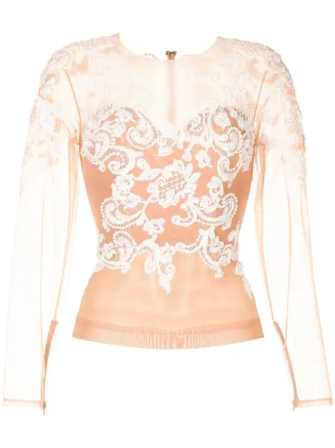 Zuhair Murad baroque-embroidered silk top Pink Rdfw16044tp00NudePearl