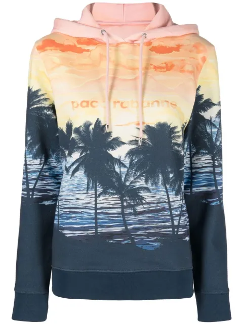 Rabanne sunset-print logo hoodie Blue 22FJSW049CO0422