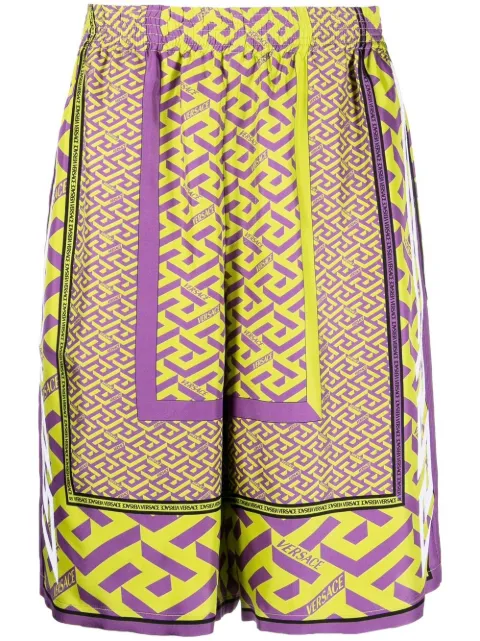 Versace La Greca-print silk shorts Yellow 10047131A03544