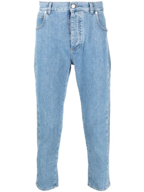 Balmain embossed-logo slim-cut cropped jeans Blue XH2MH061DC14