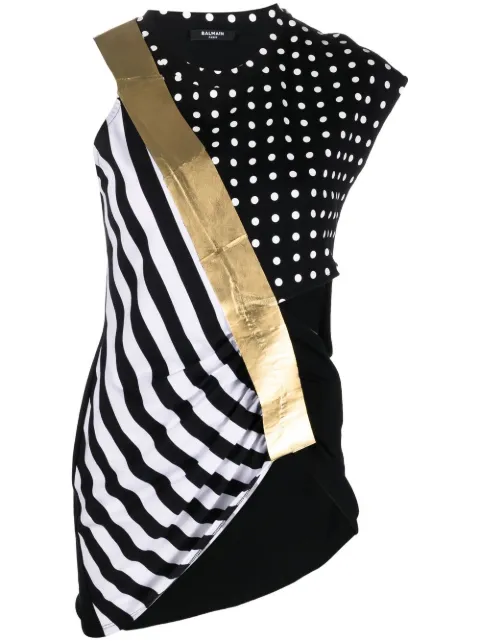 Balmain mix-print asymmetric top Black XF0AK000JC92