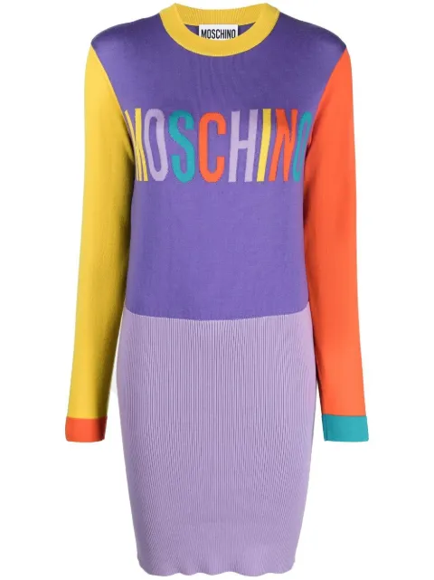 Moschino intarsia logo-knit sweater dress Blue J04975501