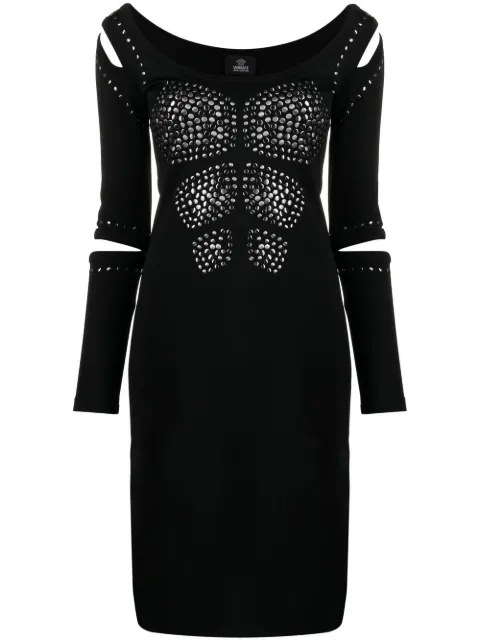 Versace Pre-Owned 2010 studded cut-out fitted dress Black VER600H