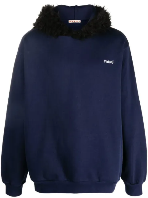 Marni logo-embroidered hoodie Blue FUMU0067XQUTC029