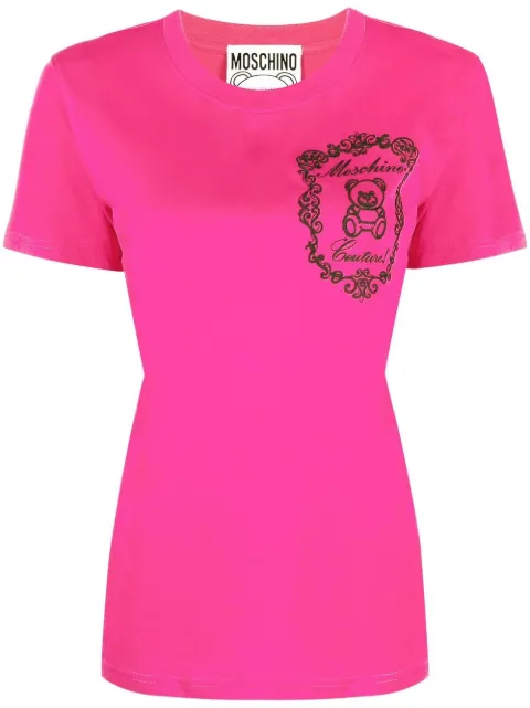Moschino flocked-Teddy logo T-shirt Pink 7045541