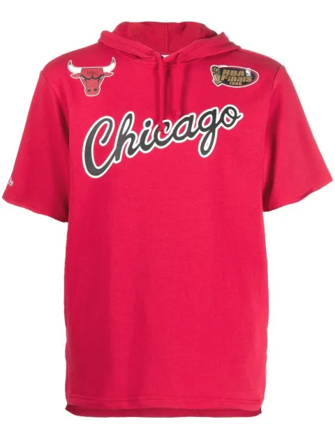 Mitchell & Ness logo-print short-sleeved hoodie Red HDSSAJ19074CBUSCAR