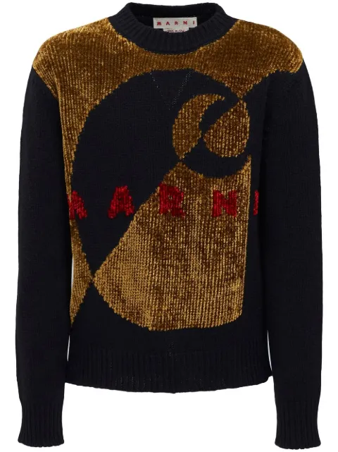 Marni velvet-effect logo knit jumper Black GCMG0253Q1UFH936