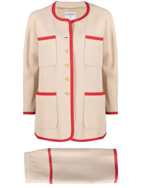 CHANEL Pre-Owned 1980s collarless two-piece skirt suit Neutrals CHA1800ZA