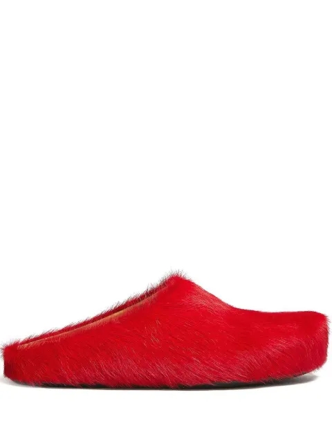 Marni long hair calfskin Fussbett sabots Red SBMS004601P4122