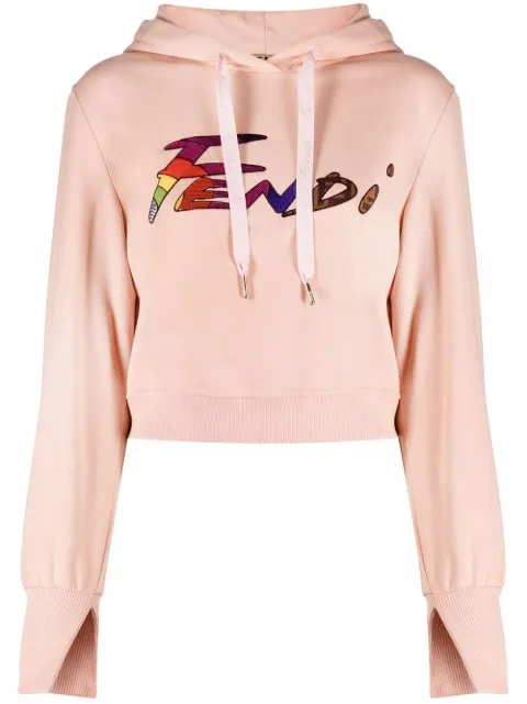 FENDI embroidered logo hoodie Pink FS7516AJXF