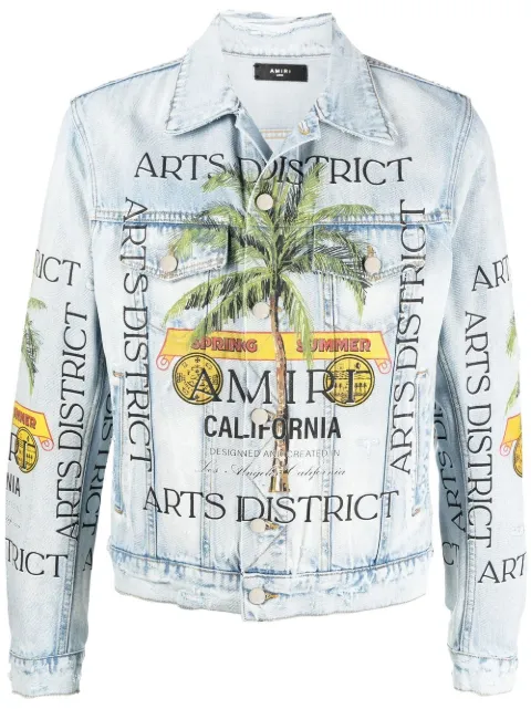 AMIRI graphic-print distressed-effect denim jacket Blue MDT002