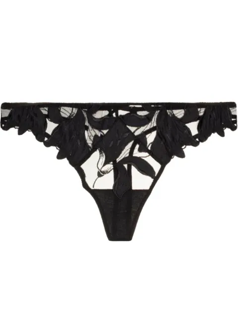 Fleur Du Mal Lily embroidered hipster thong Black PY0202