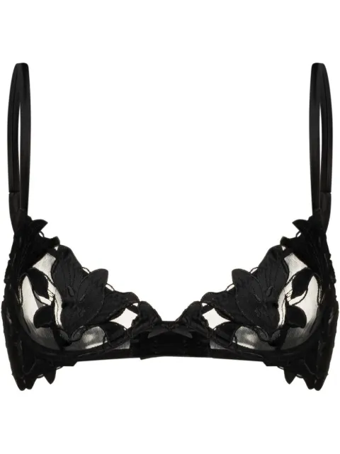 Fleur Du Mal Lily embroidered plunge demi-bra Black BR0114