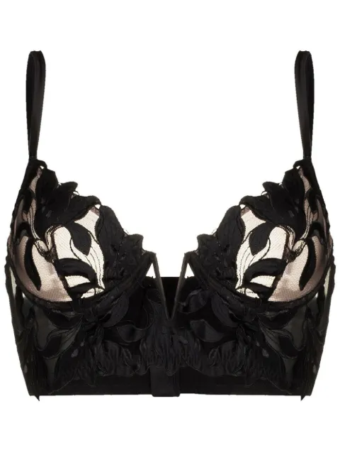 Fleur Du Mal Lily Embroidery longline demi bra Black BR0172