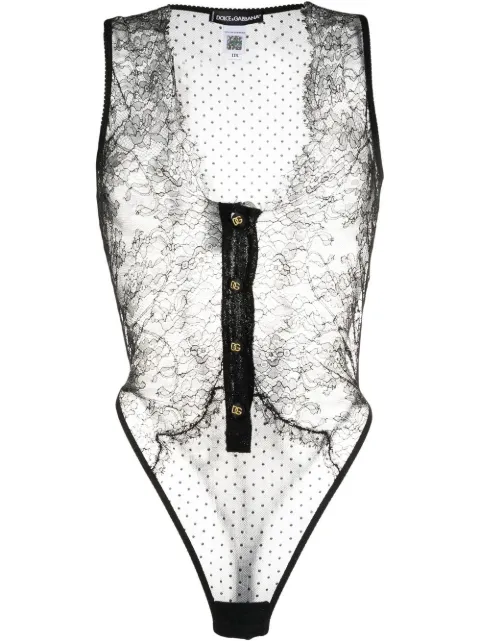 Dolce & Gabbana plunging sheer lace bodysuit Black O9A30THLMUY