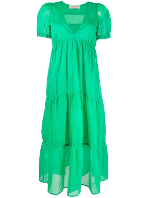 Blanca Vita tiered v-neck dress Green ARUM6104