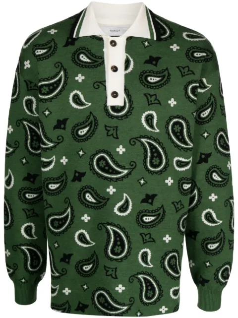 Pringle of Scotland paisley-jacquard polo-collar jumper Green PMF778