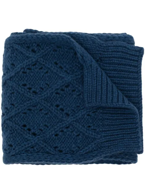 Pringle of Scotland diamond eyelet-stitch wool scarf Blue PAF931
