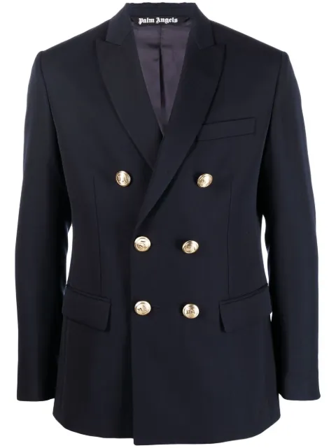 Palm Angels palm-embroidered double-breasted blazer Blue PMEN023C99FAB0014676