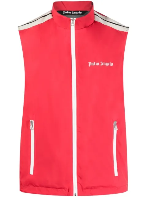 Palm Angels logo-print stripe-trim zipped gilet Red PMEA217C99FAB0012503