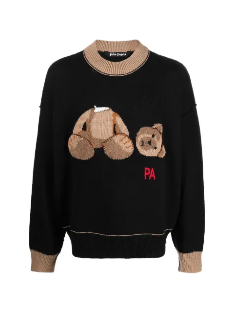 Palm Angels long-sleeve bear-embroidered wool jumper Black PMHE007C99KNI001
