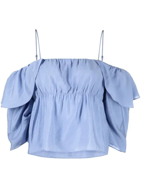 Vince cold-shoulder ruffle blouse Blue V824912619