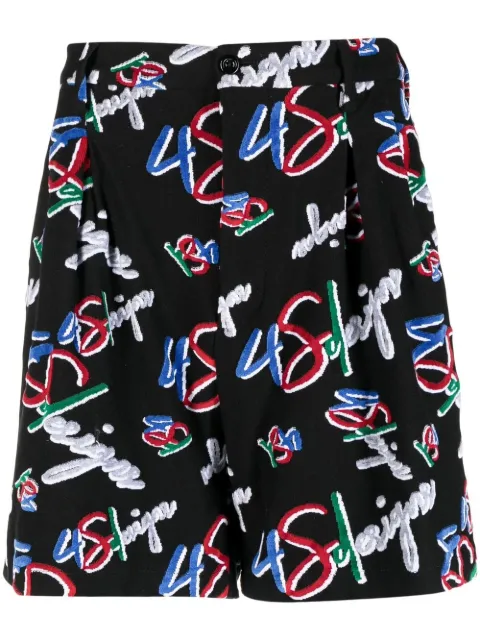 4SDESIGNS logo-print velvet-effect shorts Multicolour TWOPLEATSHORT