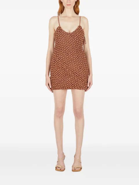 Isa Boulder woven V-neck mini dress Brown SS22K68