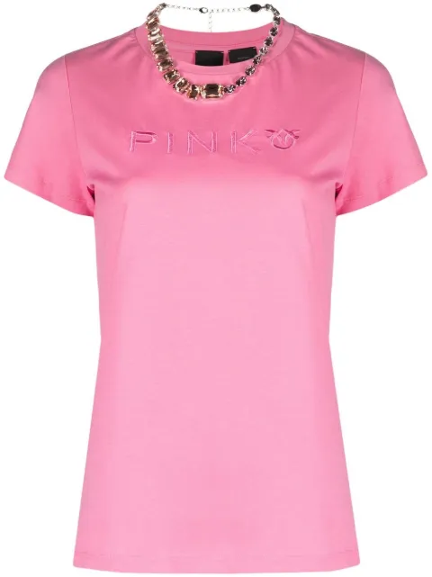 PINKO embroidered logo T-shirt Pink 1G18GZY4LXP02