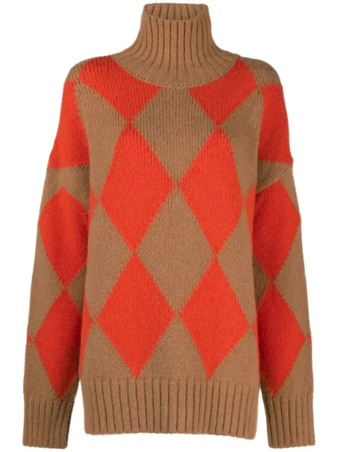 La DoubleJ Argyle high-neck jumper Brown PUL0091KNI064VAR0123