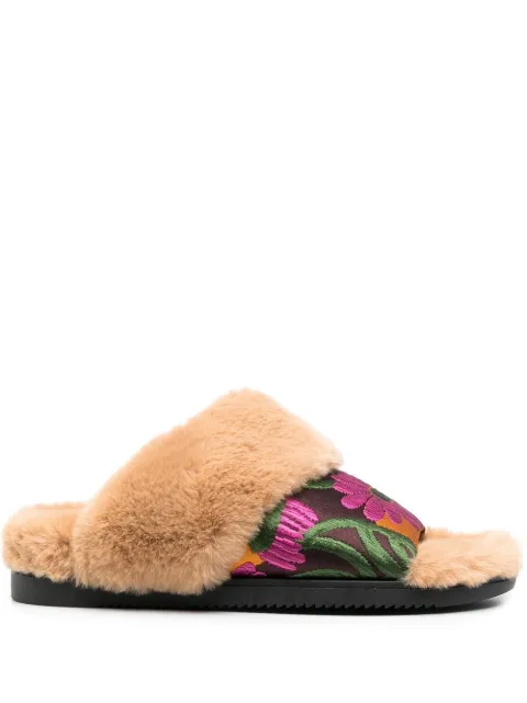 La DoubleJ faux-fur floral strap slides Neutrals SHO0030JAC036GER0005