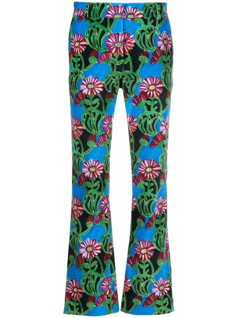 La DoubleJ floral-print flared trousers Green TRO0069VEL001GER0001