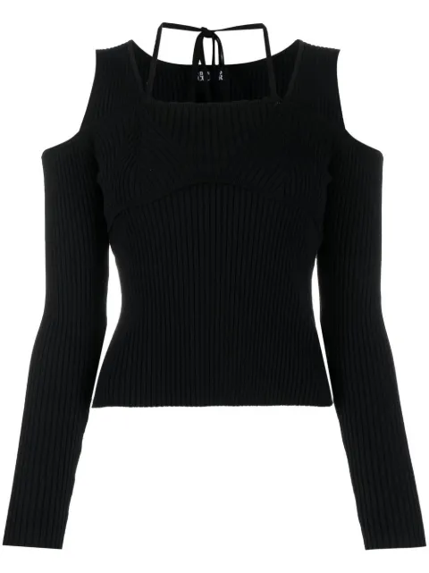 Versace Jeans Couture open-shoulder ribbed jumper Black 73HAFM30CM01G