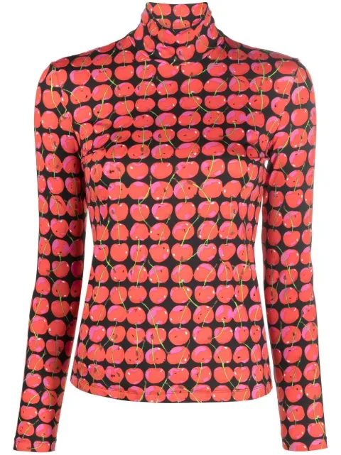 La DoubleJ cherry-print turtle neck top Black SHI0030JER005CHY0003