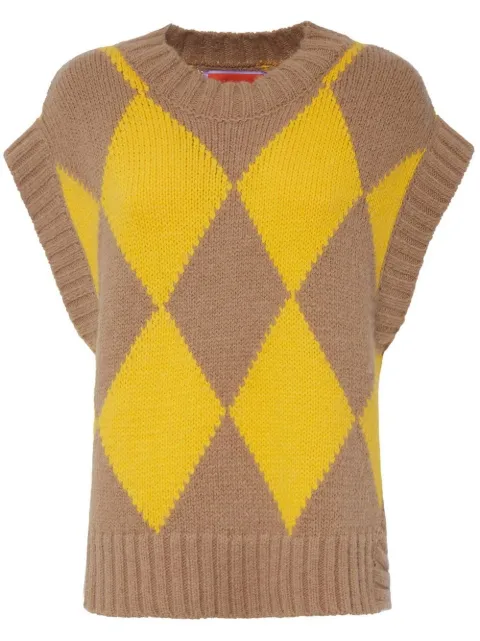 La DoubleJ argyle-check knit vest Yellow TOP0077KNI064VAR0125