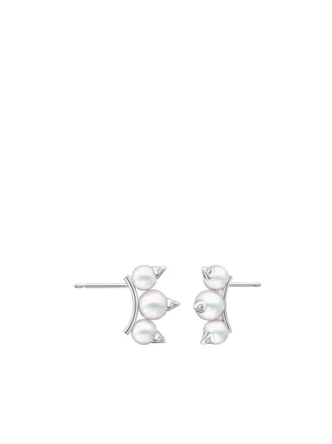 TASAKI 18kt white gold Collection Line Danger neo diamond pavé earrings Silver E4388W