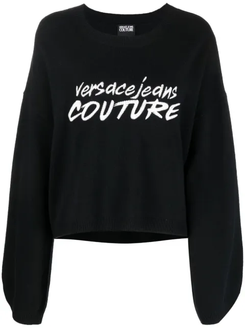 Versace Jeans Couture embroidered-logo wide-sleeve jumper Black 73HAFM02CM14N899