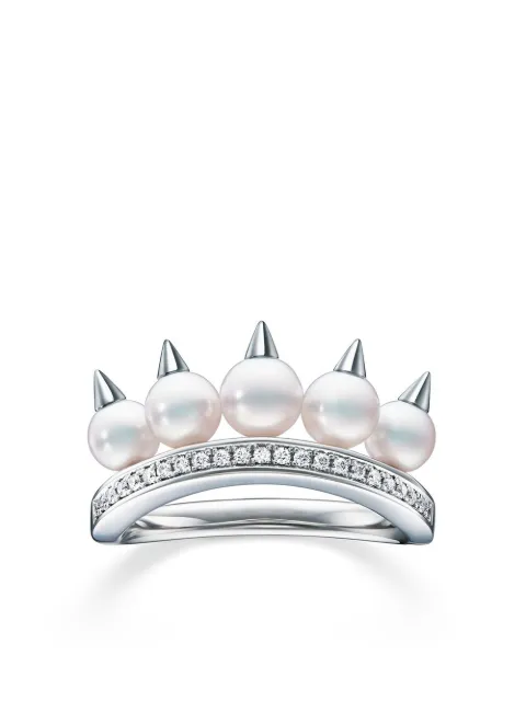 TASAKI 18kt white gold Collection Line Danger plus diamond pavé ring Silver RPI4844W