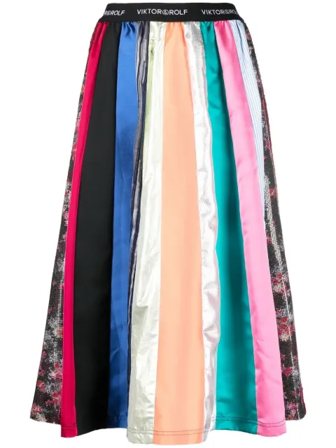 Viktor & Rolf mix-print A-line midi skirt Blue TB013