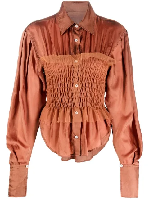Viktor & Rolf long-sleeve smocked shirt Orange TS023