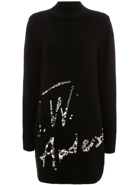 JW Anderson sequins-logo knitted minidress Black KW0733YN0008999