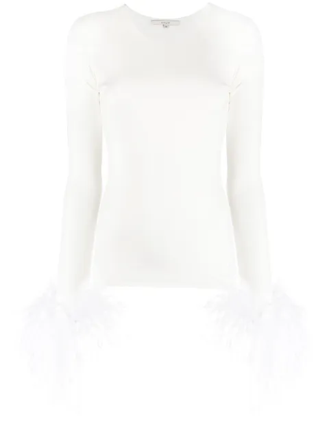 MANURÍ Elektra feather-trim stretch blouse White MRFW920944